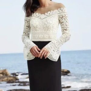 Tadashi Shoji Illusion Neckline Lace Bodice Gown